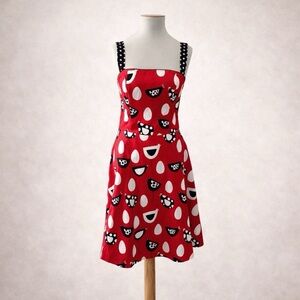 Folter Retro Chicken Print Sundress Red Black White Polka Dot Straps M